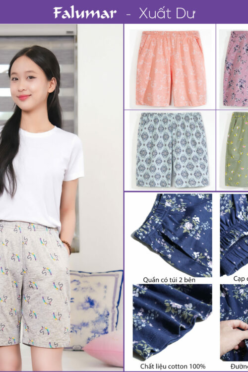 Quần đùi dài nữ hoạ tiết